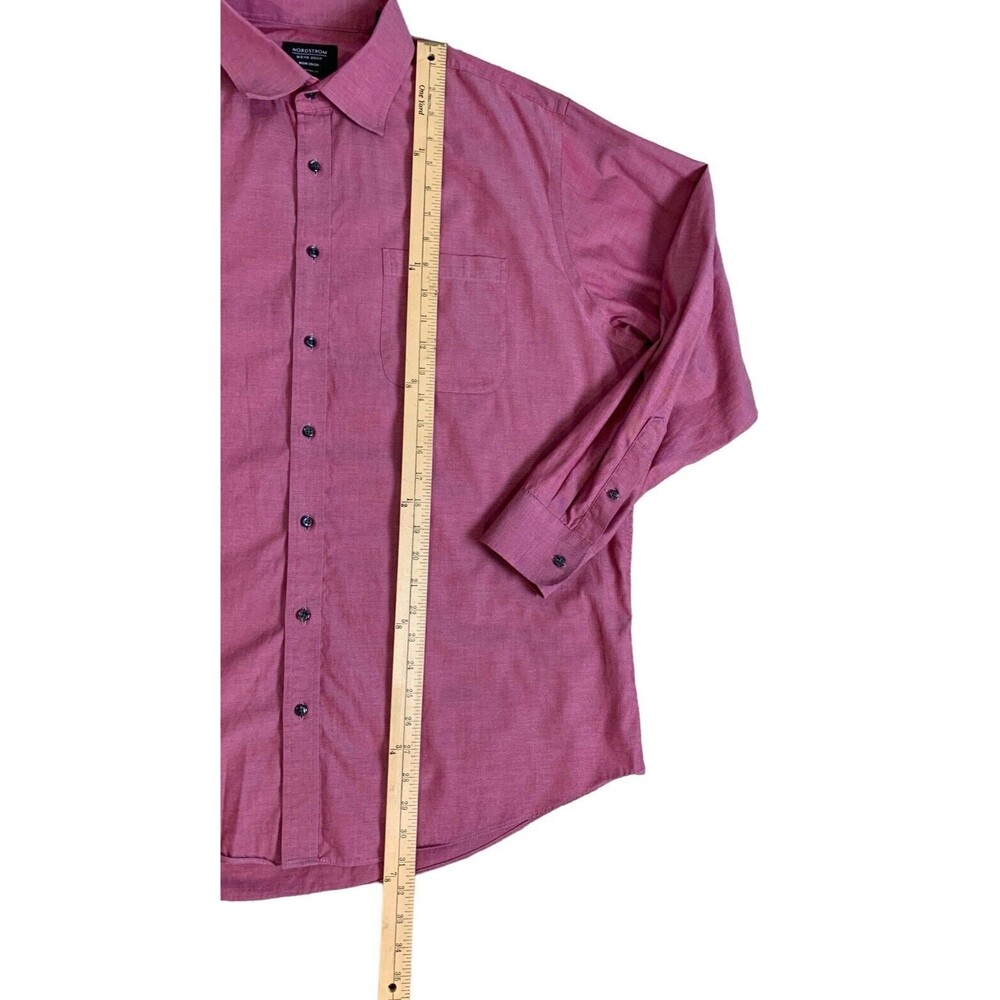 Nordstrom Men's Shop Button Down Shirt 17.5 35 Traditional Fit Non Iron Red - Picture 9 of 14